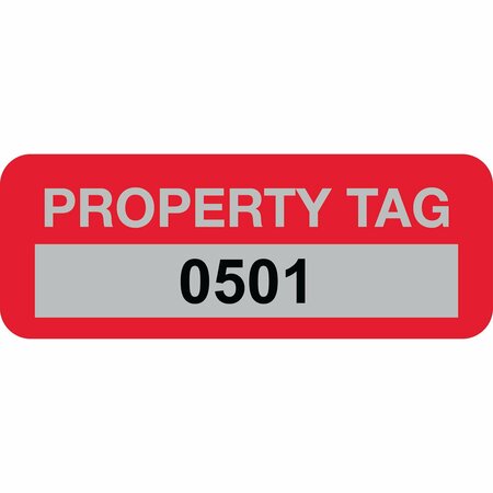 LUSTRE-CAL Property ID Label PROPERTY TAG5 Alum Dark Red 2in x 0.75in  Serialized 0501-0600, 100PK 253740Ma1Rd0501